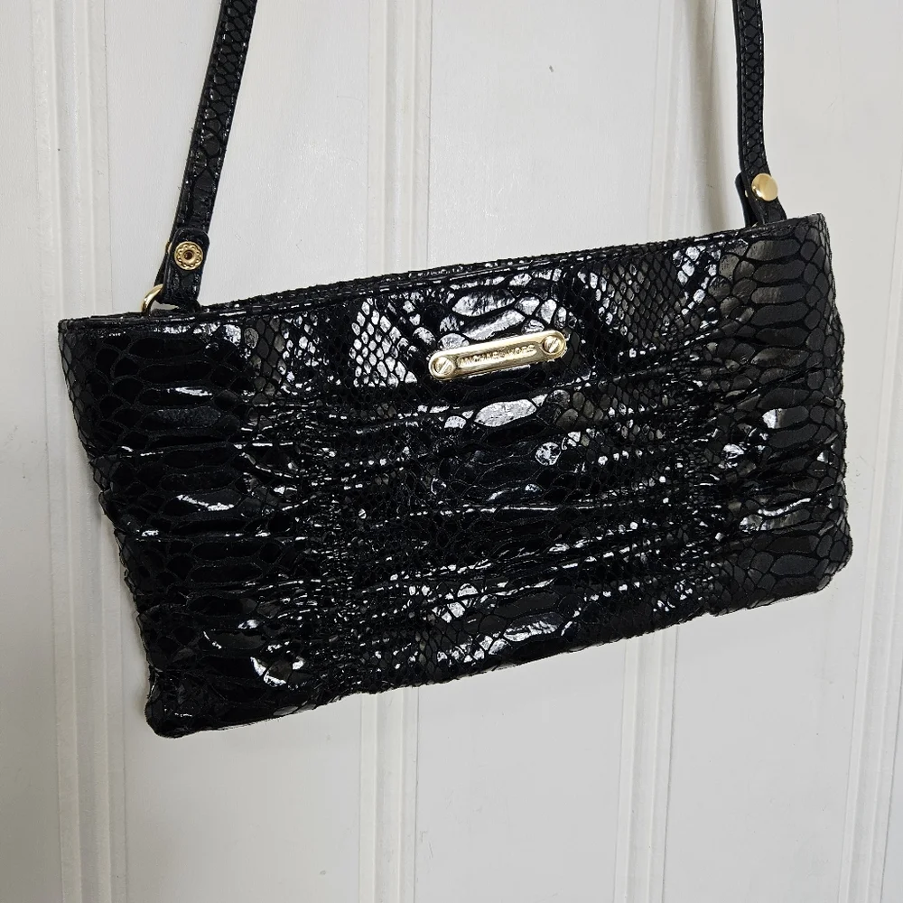 Michael Kors Clutch OS Ruched Leather Convertible Crossbody Shoulder Purse Black